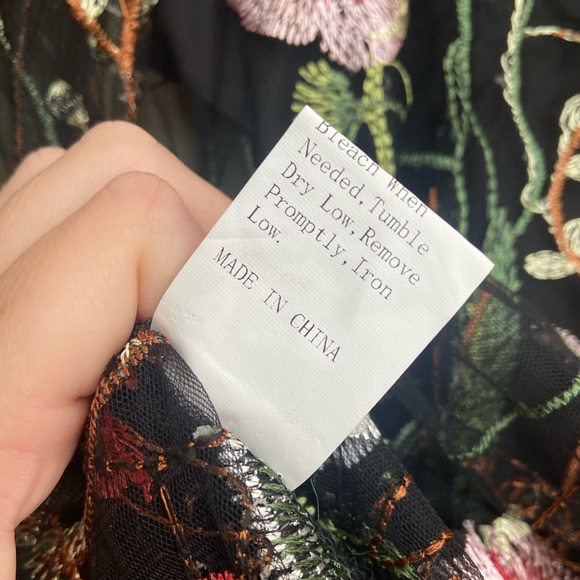 Sheer Floral Embroidered Garden Dress with Black Slip - Picture 6 of 6